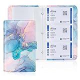 Rouidr Business Card Organizer, RFID Business Credit Card Holder with 96 Card Slots, Portable Leather Card Wallet for Women, Colorful Ink Marble