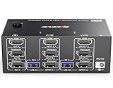 Triple Monitor KVM Switch 3 Monitors 2 Computers 8K@60Hz 4K@144Hz,MLEEDA HDMI+2 Displayport KVM Switch Triple Monitor for 2 Computers Share 3 Monitors and 4 USB3.0 Device,with Wired Remote,USB Cable