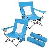Joyfair Beach Camping Chair (2 Pack), Outdoor Folding Chair for Adults, Heavy Duty Portable Chair for Outside Fishing, Lawn, Sport, Patio, Armrest Cup Holder & Storage Pocket, Carry Bag (Blue)