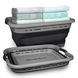 BROOKSTONE 11 GALLON XL 24" Collapsible Laundry Basket & Clothes Hamper, Comfort Non-Slip Handles, Modern Laundry Hamper with Space Saving Design, Portable Pop-Up Hamper, BPA FREE, Grey, 1 Pack