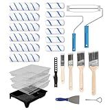 LAANPOLE Paint Roller Kit, 25 Piece Paint Supplies, 9"4" Paint Rollers, Paint Brushes for Walls, Microfiber Roller Covers for Professional Painting, Blue