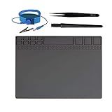 Eoneding Anti-Static Mat Work Mat Repair Work Mat and 3 Auxiliary Tools, Anti-Static Wrist and Tweezers and Brush 932°F Heat Resistant 15.9” x 12” inch Grey
