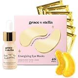 grace & stella Award Winning Under Eye Mask - Early Christmas Gift Ideas, Gifts for Women- Undereye Patches for Dark Circles, Puffiness, Wrinkles (Gold Eye Mask 48 Pairs + Hyaluronic Acid Serum 17ml)