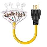 Rophor 30 Amp to 110 Adapter Generator Power Cord, 4 Prong 30 Amp to 15 Amp Generator Adapter, Nema L14-30P Male to 4X 5-20R Female with Dust Protection Caps, 1.5 FT