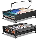 Futego Under Bed Storage with Wheels,2 Pack Under Bed Storage Containers with Clear Lids,Under the bed storage Organizer Bins, Rolling Under Bed Metal Drawer for Clothes,Shoes,Books,Blankets