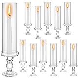 Havawish 12 Pack Hurricane Glass Taper Candle Holders, 13.8" Clear Candlestick Holders with Open Ended Glass Sleeves, Windproof Table Centerpieces for Wedding Party Dining Event Home Decor