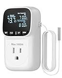 DEWENWILS Digital Temperature Controller, Heavy Duty 15A/1800W Thermostat Outlet Plug, VA Display Heating Cooling Control Timer, -40℉~210℉, Cyclic Timing/Countdown, for Greenhouse Incubator Homebrew
