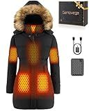Women Long Heated Jacket Battery Pack Included Ladies Puffy Coat Rechargeable Usb Electric Winter 12v 7.4v Graphene 3xl Female Apparel Clothes Sweater Sweatshirt Hoodie Vest Outdoor Work Cold Weather
