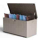 Ortus Collective 120-Gallon Heavy-Duty Deck Box, Constructed with Double-Wall Waterproof Resin and featuring a Lockable Lid with UV Protection for Ultimate Outdoor Storage (Brown)