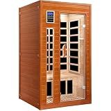 X-Vcak 1-2 Person Infrared Sauna, Dry Heat Sauna with Red Light Therapy, Bluetooth, Radio, 7-Color Therapy Light for Home, Indoor, Gym, Wellness Center, 40″ x 36″ x 73″, Brown