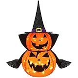 3FT Halloween Collapsible Pumpkin Decoration, 50 LED Pop-Up Pumpkin Lamp with Star Cap, Plug in Halloween Jack-O-Lantern with Metal Stand for Indoor Outdoor Garden Patio Party Decor
