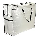 Household Essentials 2622 MightyStor Large Storage Bag with Handles | Clothing and Linen Storage Bag | White Tarp with Black Trim