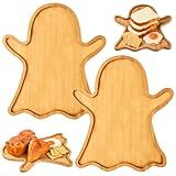 AWIZOM 2 Pcs Halloween Ghost Wooden Serving Platters Ghost Shaped Bamboo Serving Trays Wooden Charcuterie Boards Wood Fruit Cheese Dish Plates for Halloween Party Supply,12.6x14.17x0.59