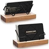 Amyhill 2 Pieces Wood Business Card Holder for Desk Wooden Business Card Display Stand Postcard Holder for Office Home Desktop (Light Wood Color, Black)
