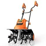 Electric Tiller for Gardening, 1800W 15A Garden Rototiller, 18" Width, 9" Depth, 400RPM Corded Tiller Cultivator with 24 Steel Tines for Weeding and Soil Cultivation Orange