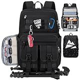RAINSMORE Camera Bag Backpack for DSLR/SLR/Mirrorless Camera Bags for Photographers 15.6 Inch Waterproof Tactical Photography Case with Rain Cover & Tripod Holder, Black