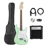 Fender Squier Stratocaster Electric Guitar - Surf Green Bundle with Amplifier, Gig Bag, Cable, Strap, Picks, and Austin Bazaar Instructional Video