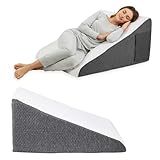 Wedge Pillow for Sleeping – Memory Foam Bed Wedge for Acid Reflux, Snoring, Back & Leg Elevation, Post-Surgery Recovery – Ergonomic Triangle Pillow with Removable White & Grey Washable Cover
