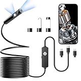 Endoscope with Light, 1920P HD Borescope with 8 Adjustable LED Lights, 16.4FT Semi-Rigid Snake Camera, IP67 Waterproof Inspection Tool for iPhone & Android - Dual Lens