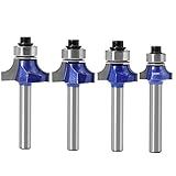 Yakamoz Industrial Grade 4Pcs 1/4 Inch Shank Round Over Router Bit Set Corner Rounding Edge Forming Roundover Beading Router Bits Woodworking Milling Cutter Tools 1/4" 3/16" 5/32" 1/8" Radius