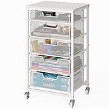Sbanmao 5 Drawer Mobile File Cabinet, Under Desk Mobile Filing Cabinet with Wheels, Vertical Metal Filing Chest Rolling Small Desk Printer Stand Storage Organization for Home Office, White