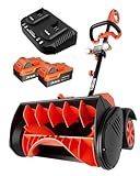 VOLTASK Cordless Snow Shovel with Wheels, 48V | 16-Inch | 4-Ah Brushless Cordless Snow Blower, Battery Snow Blower with Directional Plate & LED Lights (2 * 24V Battery & Dual Quick Charger Included)