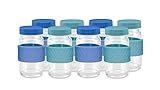 Juice Shot Containers, Glass, Clear, 2oz, Colored Lids & Silicone Grip Bands, Beverage Storage, Juicing, Ginger & Turmeric Bottles