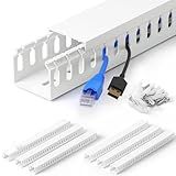 ZhiYo 99in(6X L16.5in) Server Rack Cable Management Raceway, H1.4in x W1.6in Cable Raceway Kit, Electrically Safe PVC Open Slot Wire Raceway for Under Desk/Computer/Network Cords, White