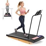 HOELLL Treadmills for Home Small with 0%-8% Incline and APP Sync, Compact Under Desk Walking Treadmill Pad with Handle Bar Removable, Remote Control and LED Display, 2.5HP, Blue Red