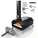 12" Wood Pellet Pizza Oven Outdoor, Portable Foldable Pizza Maker with Built-in Thermometer, Square Pizza Stone, Ideal for Camping, Backyard, Patio, Garden & Party