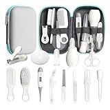 Baby Healthcare and Grooming Kit, 14 in 1 Baby Safety Set Newborn Nursery Health Care Set with Hair Brush Scale Nail Clippers for Baby Girls Boys (14 Kits Grey White)