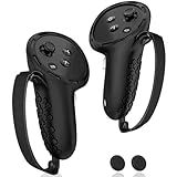 AMZDM Controller Grip for Meta Quest 3S Oculus Quest 3 VR Accessories Grips Cover for VR Touch Controllers Straps Silicone Covers Protector with Non-Slip Thumbstick Covers 1Pair Black