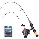QualyQualy Ice Fishing Rod and Reel Combo 24 inch M/ML Inline Ice Fishing Combos 2 Different Tips for Walleye Perch Panfish and Trout, Left Hand