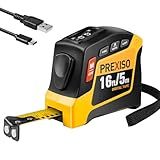 PREXISO 2-in-1 Digital Tape Measure - 16Ft Rechargeable Measuring Tape Ruler Ft/Ft+in/in/M/CM/MM Unit - Metric & Inches Retractable Measurement Tape Tool with Magnetic Tip - Pythagorean, Area, Volume
