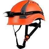 SAFEBUILDER H1X Construction Safety Helmet with Headlight Hard Hat Headlamp Adjustable Ventilation Hardhats Certificate ANSI/ISEA Z89.1 (H1X Matte Orange+05L Light)