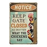 Chicken Coop Signs Funny Chicken Coop Accessories Outdoor Chickens Metal Sign Keep Gate Closed Sign Chicken Lovers Gifts Chicken Warning Sign For Home, Kitchen, Farm, Garden Chicken Coop Decorations