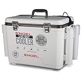 Engel 30qt Live Bait Cooler Box with 2nd Gen 2-Speed Portable Aerator Pump and 4 x Fishing Rod Holder Attachments. Fishing Bait Station and Minnow Bucket in LBC30-RH in White
