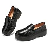 BEAUSEEN Women's Platform Chunky Penny Loafers Comfortable Lug Sole Slip-On Business Work Casual Dressy Shoes Black, 11 US