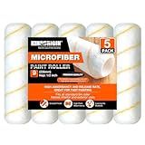 King Origin 9 Inch Microfiber Paint Roller Covers 1/2 Nap - Professional Wall & Ceiling Paint Supplies, 5-Pack Paint Roller Naps for Roller Frame, No Drip Painting Tools for Home