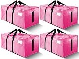 HOMESURE Supports 200lbs Heavy Duty Moving Bags - Strong Zipper & Wrap-Around Handles - Water-Resistant Storage Totes, Durable Alternative to Moving Boxes - 4 Pack - Pink