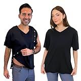 Post Surgery Shirt with Discreet Left & Right Side Snap Access (L, Black)