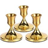 3 Pcs Brass Gold Taper Candle Holders, Vintage Metal Candlestick Holders Set for Dining Table, Wedding & Party Centerpiece Decor, Fits Standard Taper Candles, Mantel & Home Decorations