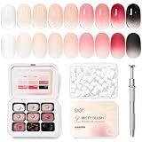 GAOY Ombre Painting Gel Kit, 9 Colors Gradient Patting Gel Polish with Sponges and Grabber Tool, for Ombre Nails Aura Blush Blend Nail Art Home & Salon Use, Pigmented No Wipe, Misty Blush