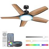 DREO Smart Ceiling Fans with Lights, Low Profile Ceiling Fan with Alexa/App, 52'' Dimmable Lighting & Color Tuning, RGB Ambient Light for Living Room, Game Room, Easy Installation, Quiet, Black