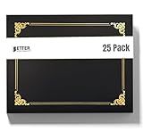 Better Office Products 25 Pack Black Certificate Holders, Diploma Holders, Document Covers with Gold Foil Border, for Letter Size Paper, 25 Count, Black
