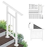 Adjustable Handrails for Outdoor Steps – White Metal Stair Railing with Installation Kit, 2 Steps Handrail or Horizontal Use, Wrought Iron Hand Rails for Outdoor Steps