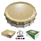 [Upgraded] 18ft/21ft/24ft/28ft Round Winter Pool Covers for Above Ground Pool Cover 28FT Cover 4FT Overlap - 500D Windproof with Steel Cable & Heavy Duty Winch - Swimming Pool Winter Cover Beige