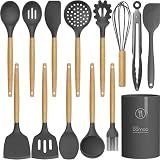 oannao Silicone Cooking Utensils Kitchen Utensil Set - 446°F Heat Resistant Silicone Kitchen Utensils Set, Spatula,Turner Tongs, Spoon, Whisk,Kitchen Gadgets for Nonstick Cookware, BPA Free (Gray)