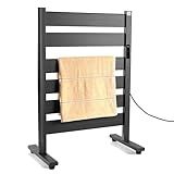 Towel Warmer for Bathroom, 6-Bar, Upgraded Extra-Wide Heating Area, Built-in Timer and Temperature Adjustment, Overheating Protection. Large Free-Standing Heated Towel Rack，Matte Black