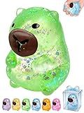 Capybara Squishy Glitter Animal Squeeze Balls Cute Capybara Stress Ball Anxiety Relief Slow Rise Adult Sensory Fidget Tool Gift Sparkling Desk Decor Collectibles Decompression Dough(Green)